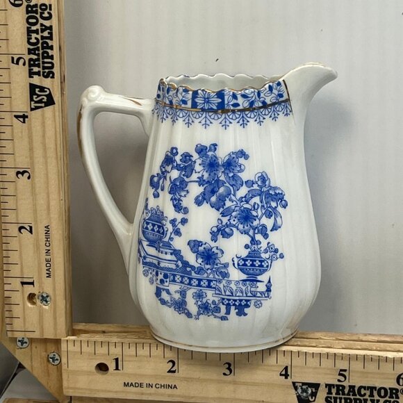 Other - China Blau Rosslau Blue and White Floral Pitcher with Scalloped Edge For Decor